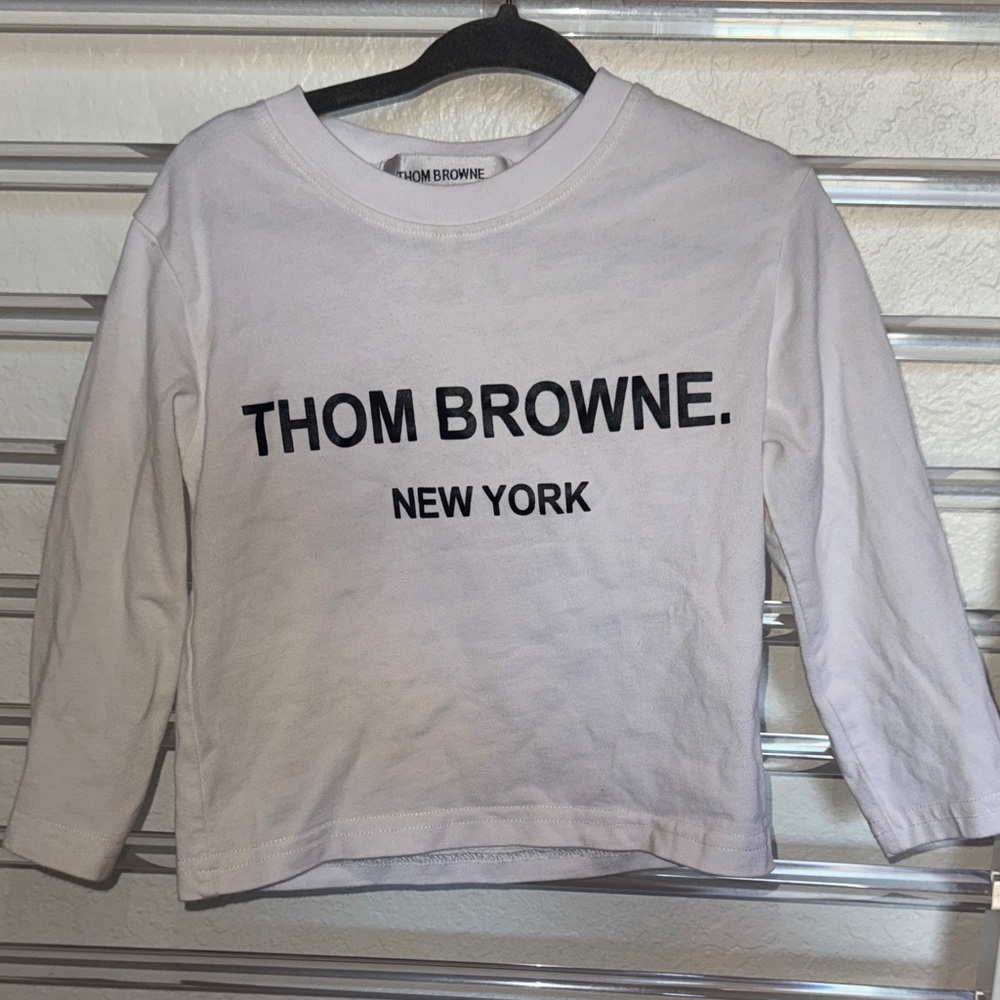 Thom Browne White Long Sleeve Tee with Black Print